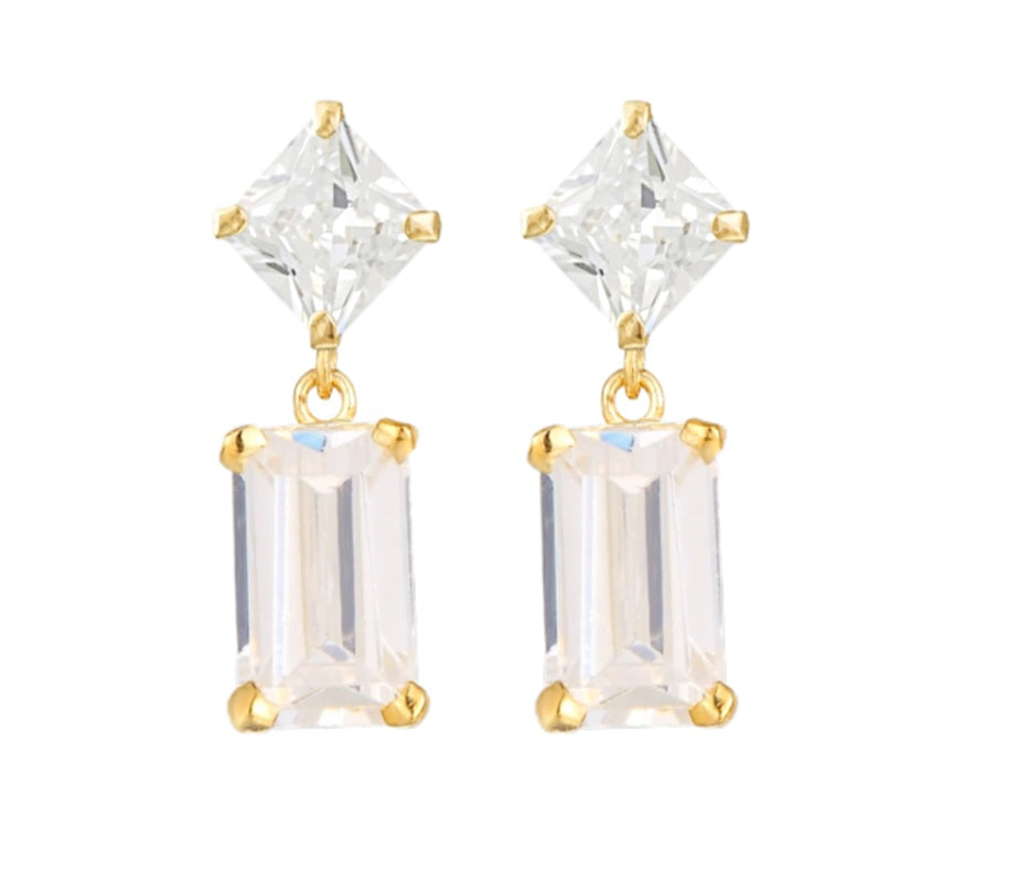 A&M 14K Yellow Gold 7mm Square Cubic Zirconia Stud Earrings