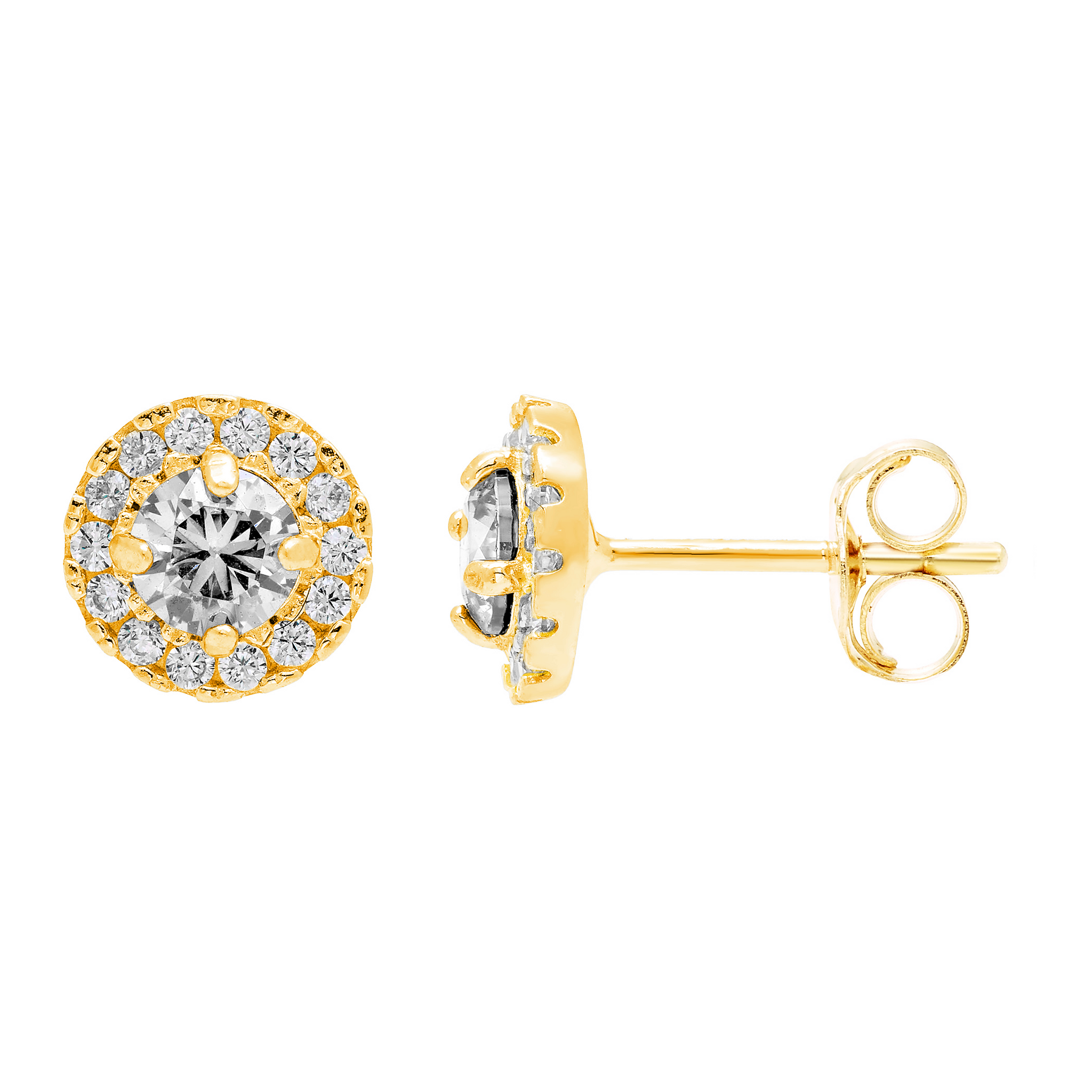 14k Yellow Gold 8mm CZ Halo Stud Earrings, with Pushback, Women’s, Unisex