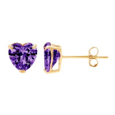 14k Yellow Gold 6mm CZ Heart Stud Earrings, with Pushback, Women’s, Unisex