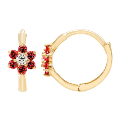 14k Yellow Gold 13mm CZ Floral Huggie Earrings, with Endless Back, Women’s, Unisex