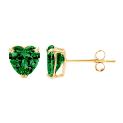 14k Yellow Gold 6mm CZ Heart Stud Earrings, with Pushback, Women’s, Unisex