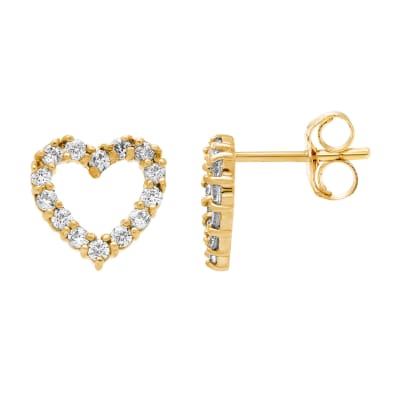 14k Yellow Gold 8mm CZ Open Heart Stud Earrings, with Pushback, Women’s, Unisex