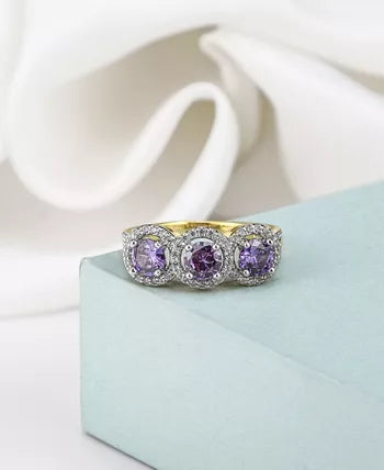 Gold Tone Purple Sapphire Accent Trio Ring