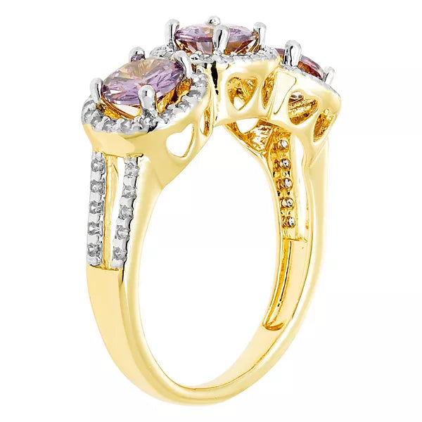 Gold Tone Purple Sapphire Accent Trio Ring