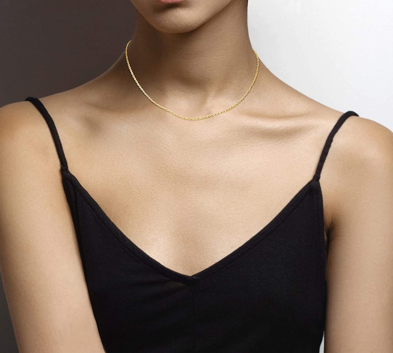 14k Gold Yellow Thin Hollow Rope Chain 16"-24"